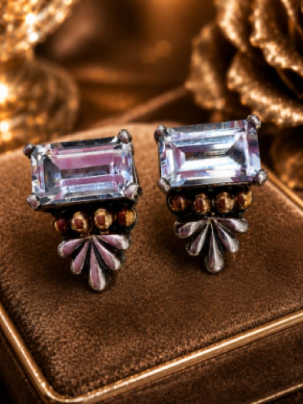Pre-Owned Lagos Caviar Sterling 18K White Topaz Link Earrings Authentic